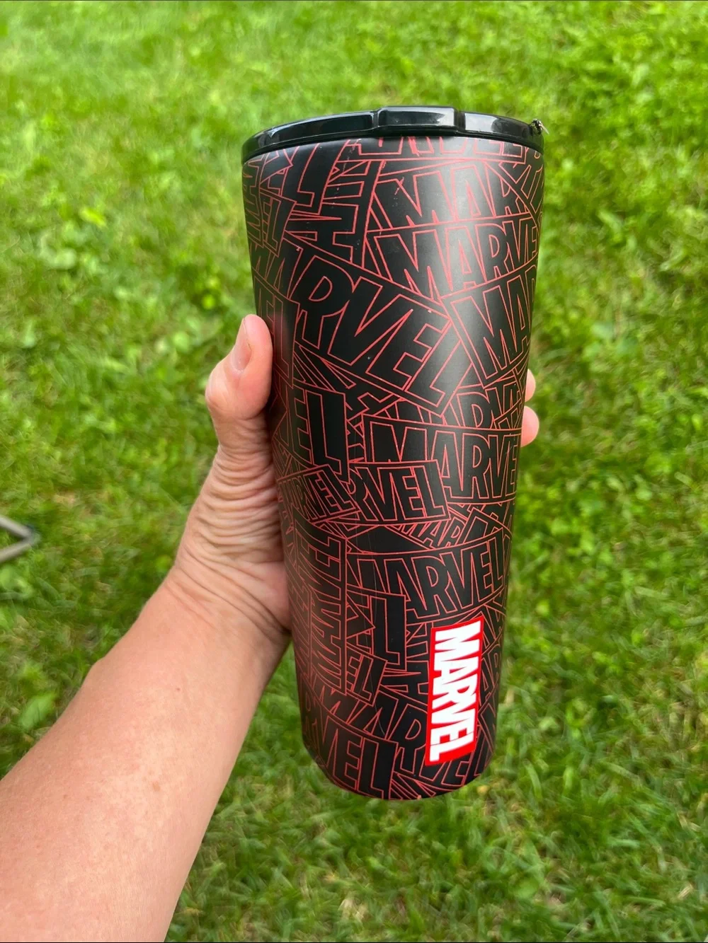 Corkcicle Black Tumbler with Red Logo Pattern - Corkcicle